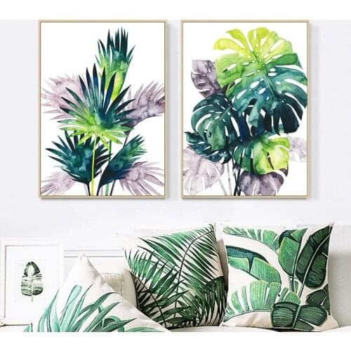 Scandinavian Art Color Tropical Green Plant Turtle Leaf Plant Painting Nordic Style Wall Picture Modern Living Room Decoration