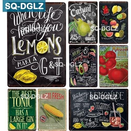 [SQ-DGLZ] Lemon Fruits Metal Sign Vintage Tin Sign Bar Wall Decor Painting Plaques Art Poster Home Decor Painting