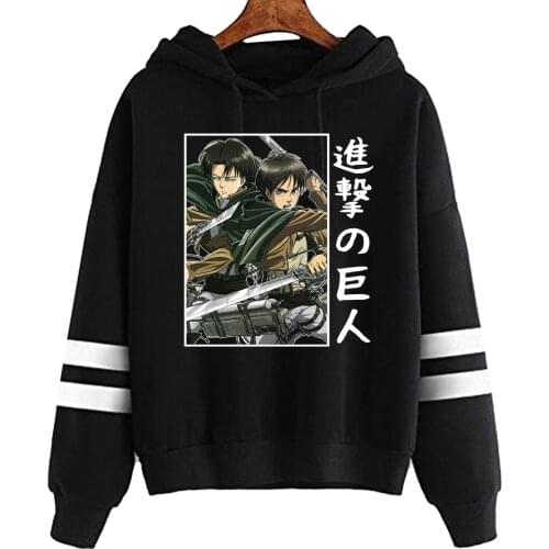 Japanese Anime Attack on Titan Hoodies Men Women Cartoon Sweatshirts Hip Hop Striped Hoodies Clothes
