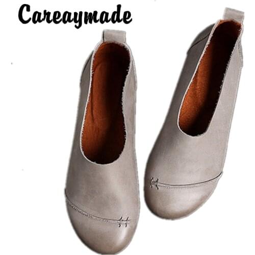 Careaymade-Art style retro shoes womens hand-made Genuine leather shoes flat sole College womens Japanese casual shoes