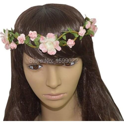 Vintage Flower Headband Pink Hair Garland Wreath Diy Kids Women Girls Headwear Unique Wedding Bride Bridesmadi Hair Accessories