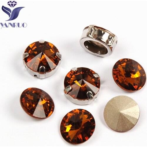 YANRUO 1122 Rivoli Smoked Topaz Sewn Crystal Pointback Glass Crystals Stones DIY Gems Sew On Crystal Claw Setting Strass Clothes