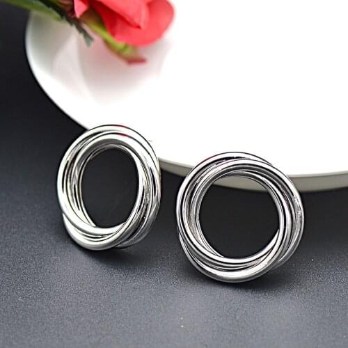 Big Vintage Metal Twisted Multilayer Round Stud Earrings For Women Charm Za Sexy Statement Spiral Circle Brincos Jewelry Gift