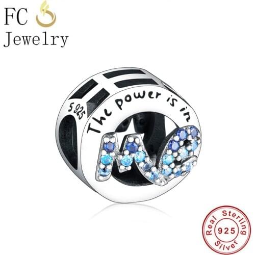 FC Jewelry Fit Original Brand Charm Bracelet 925 Silver Round Blue Zironia Power is in Me Bead For Women Berloque Summer 2020