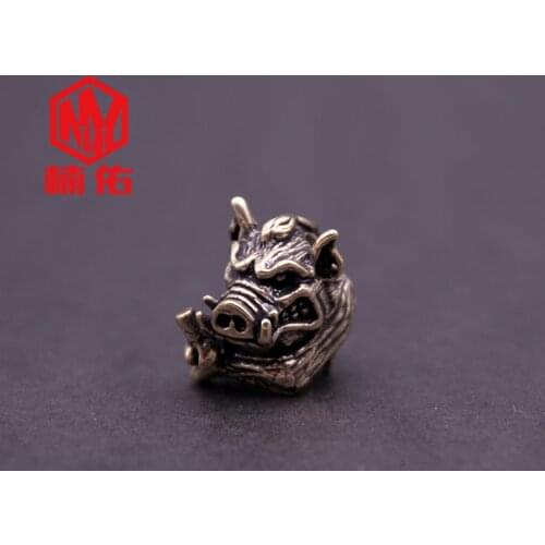 1PCS EDC Tool Brass Wild Boar King Lanyard Bead Paracord Knife Bead Outdoor Backpack Pendant Pendant