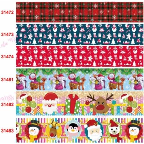 16mm-75mm Merry Christmas Santa Cartoon Flower Print Grosgrain/Hem Ribbon DIY Bowknot Party Decoration 50 Yards/Roll