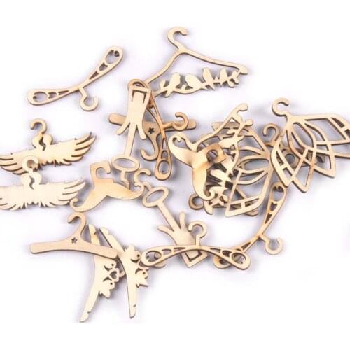 20Pcs Mixed Coat Hanger Pattern Wood Crafts DIY Scrapbooking Accessories Home Decor Wooden Slices Handmade Ornaments m2603
