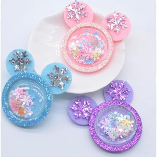 6Pcs 55*54mm Padded Nonwoven Mouse Head PVC Filling Sequin Appliques for DIY Headwear Hair Clips Bow Decor Accessories Patches