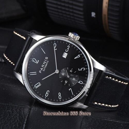 42mm PARNIS black dial date window automatic STYLISH MENS UHR OROLOGIO watch