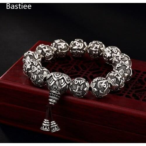 Bastiee silver 990 jewelry Men Bracelet Hmong Luxury Bracelets Women Buddhism Six words theory Silver Beads