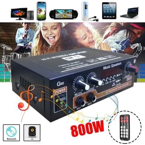 800W bluetooth 5.0 HiFi Digital Power Amplifierwith Remote Control Car Audio Amplifiers Digital Subwoofer Reverberation Amp