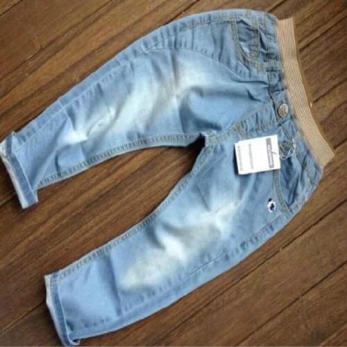 Children Cotton Washed Light Blue Slim Soft Jeans 120-150cm Boys Pants Kids Clothes