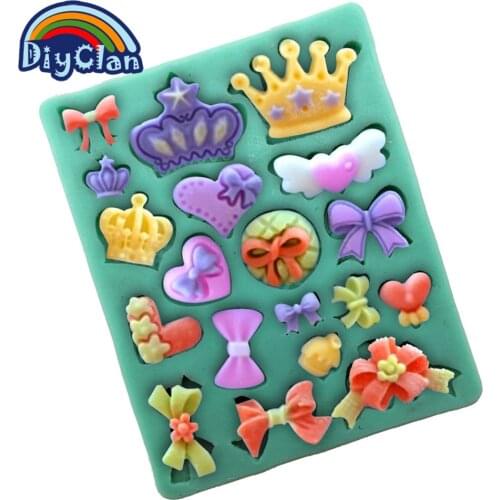 DIY mini crown bow collection silicone fondant cake molds sugarcraft decoration tools chocolate mould kitchen baking F0069HG30