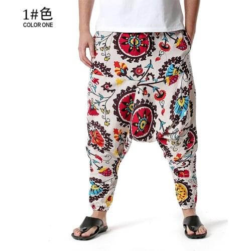 Mens Dashiki Harem Yoga Baggy Genie Boho Pants Flroral Print Drop Crotch Joggers Sweatpants Hop Hop Hippie Casual Trousers 3XL