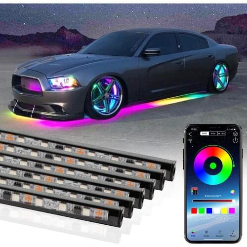 6Pcs Car Underglow Flexible Strip LED APP Control RGB LED Under Automobile Chassis Tube Underbody System Neon Decoration Light