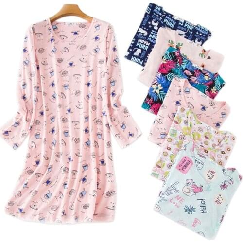 Cartoon nightgowns women sleep dress cozy casual cotton long-sleeved sleepwear women nightdress plus size