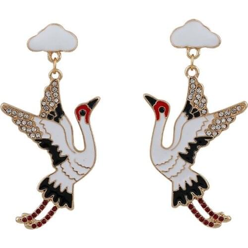 Of the imperial palace on the new yellow crane tower retro super fairy fly on the sky small cranes clouds stud earrings