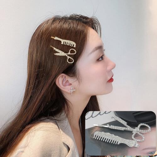 Personality Crystal Scissors Hair Clips Shining Rhinestones Comb Shape Hairpin Fashion Girls Barrettes Elegant Hair Accessories