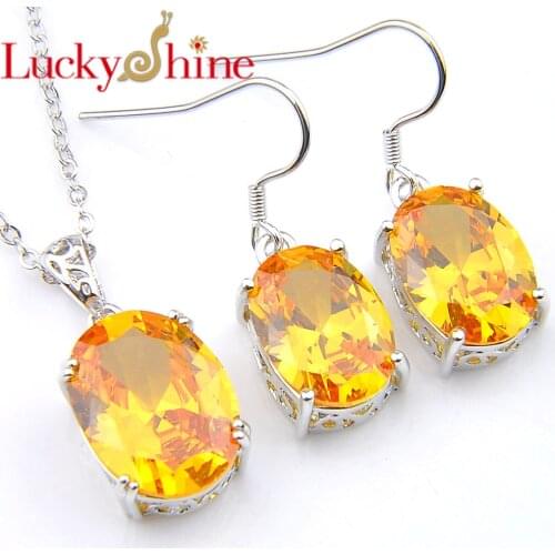 Luckyshine New Fashion hight Quality Silver Plated charm Lady Yellow Crystal Dangle Earring+Pendants Jewelry Sets