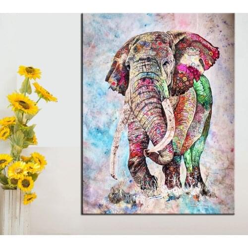 Multi Painted Elephant Canvas Oil Painting on Canvas Art Prints Wall Pictures for Living Room Oil Painting