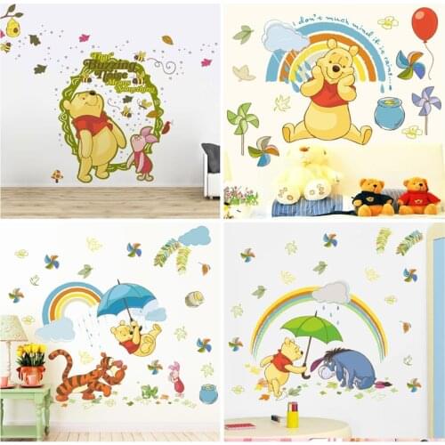 Cartoon Winnie the pooh bear wall sticker for kids room living room bedroom wall decoration kids gift door sticker