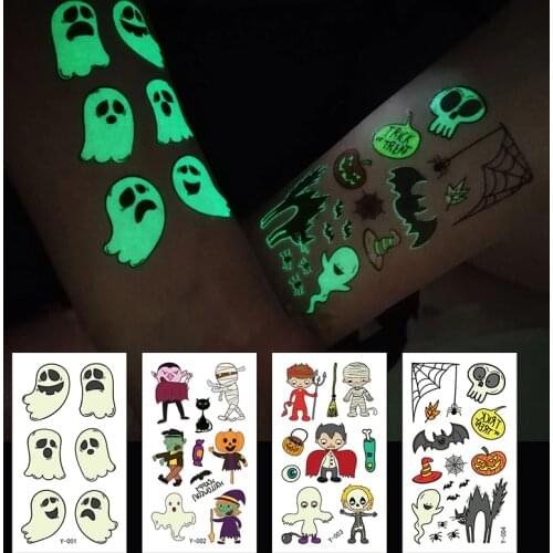 Childrens Glitter Tattoos Set Halloween Party Waterproof Temporary Sticker Tattoo Stickers Pumpkin Ghost Luminous Decor Cartoon