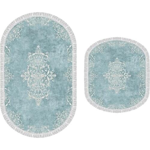 Oval Fringed 2'li Nonskid Floor Bath Mat Pad Alberta Turquoise