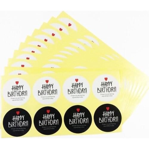 80pcs/pack Birthday HAPPY BIRTHDAY Red Heart Black Cake Baking Decoration Sealing Stickers