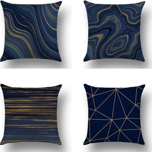 Home Cushion Cover Dark Blue Gold Marble Pattern Hugging Pillow Cover Geometric Series Cushion Cover Home Decore Pillowcase