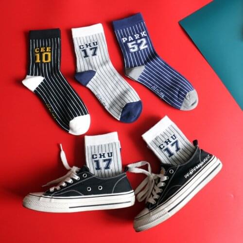 Vertical stripe Sports Short Crew Street Fashion Cotton Socks Baseball Player Number Streetwear 10 17 52 Ten Seventeen Fifty Two