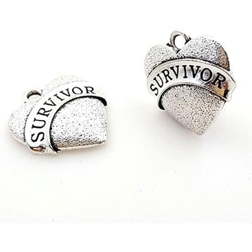 High Quality 20 Pieces/Lot Diameter 22mm*22mm Antique Silver Plated Heart Shaped Survivor Charms Heart Charm For Jewelry Making
