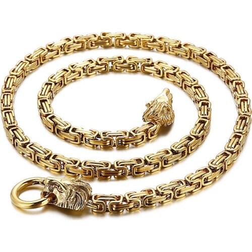 Rock style titanium steel domineering king chain necklace mens personality creative lion head stage accessories