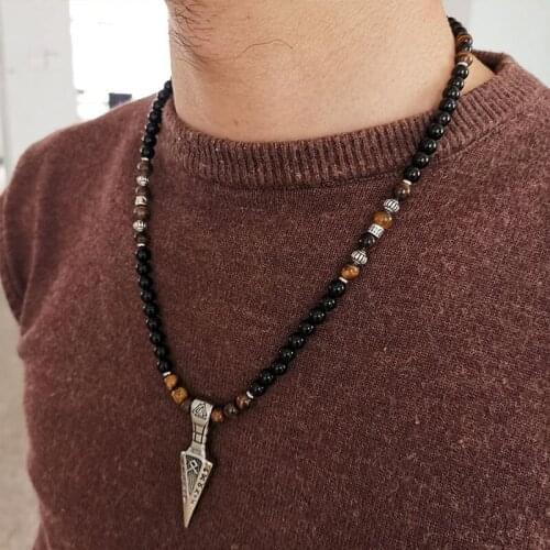 6mm viking Color Stones Beads Necklace pendant, viking Ethnic Jewelry, Agate stone and Tigers Eye men necklace fashion jwewelry