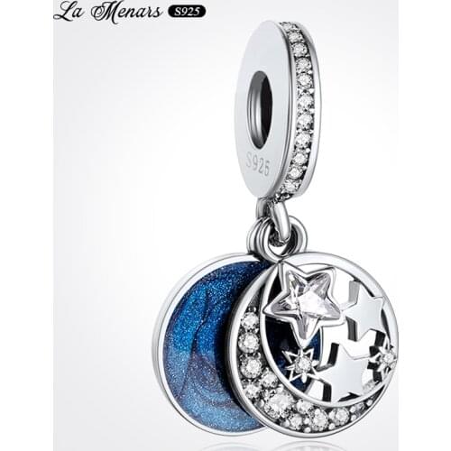 La Menars New Moon Sky Dangle Fit Original Pandora Charm Bracelet Genuine 925 Sterling Silver For Women Jewelry DIY Making