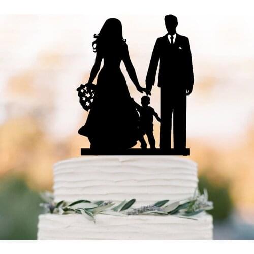 Family Wedding Cake topper,Bride and Groom with son silhouette funny Wedding Cake topper,Wedding cake topper Decor Supplies