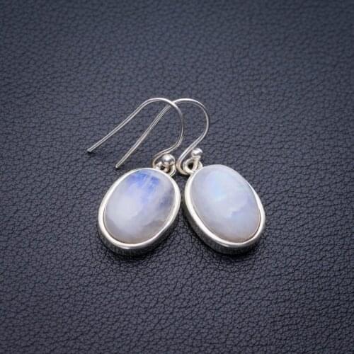 StarGems Natural Rainbow Moonstone Handmade 925 Sterling Silver Earrings 1.25" E1413
