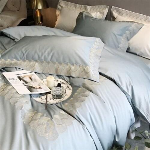 Light Luxury Style High-end Bedding Set 140 Long-staple Cotton Duvet Cover Sheet Four-piece Simple Embroidered Cotton Bedding