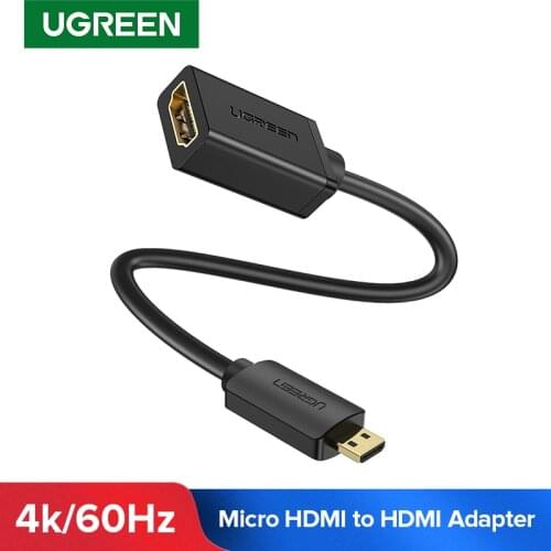 UGREEN Micro HDMI-compatible Adapter High-Speed Male to Female HD 4K 3D for Raspberry Pi 4 GoPro Mini Micro adapter 22cm Cable
