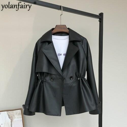 Real Leather Jacket Women Sheepskin Coats and Jackets Women Short Spring Autumn 2020 Green Chaqueta Cuero Mujer 921 Pph389