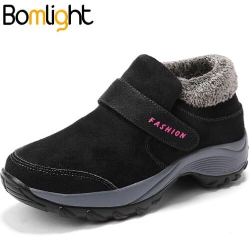 Bomlight Size 42 Cushion Women Winter Boots Height Increasing Walking Shoes Ankle Boots Woman Warm Fur Plush Outdoor Shoes