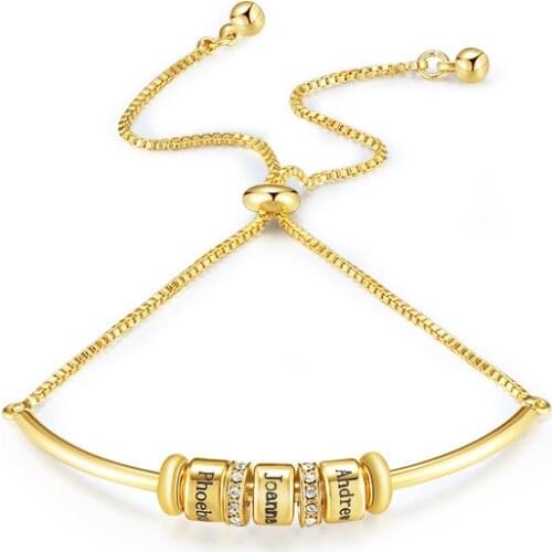 Customized Stainless Steel Engraved Beads Bracelets & Bangles Personalized Smile Women Charm Bracelet Family Gift