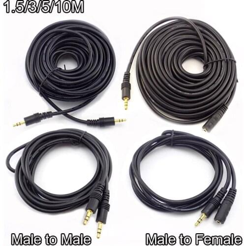 1.5/3/5/10M 3.5mm Stereo Male to Male Jack Male to Female Audio Aux Extension Cable Cord for Computer Laptop MP3/MP4 L19