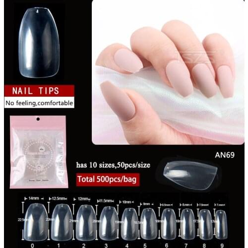 1bags/lot 500pcs ABS Ballerina Clear Natural Coffin Fake false Nails Art Tips Flat Shape Full Cover Manicure Nail Tips