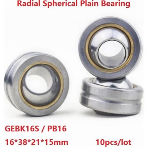10pcs/lot GEBK16S PB16 Self-Lubrication for 16mm shaft 16×38×21×15mm Radial Spherical Plain Bearing 16*38*21*15 mm