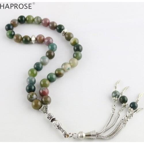 100% Natural agate Prayer Islamic Muslim tasbih Allah Rosary bracelets 33 beads 6-10mm Color Indian Agate Boutique Bracelet