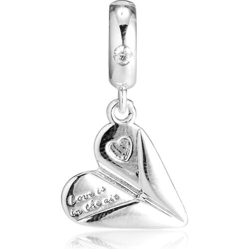 2019 Spring 925 Sterling Silver Heart Paper Plane Hanging Charm Fit Original Bangle Bracelet DIY Jewelry QANDOCCI