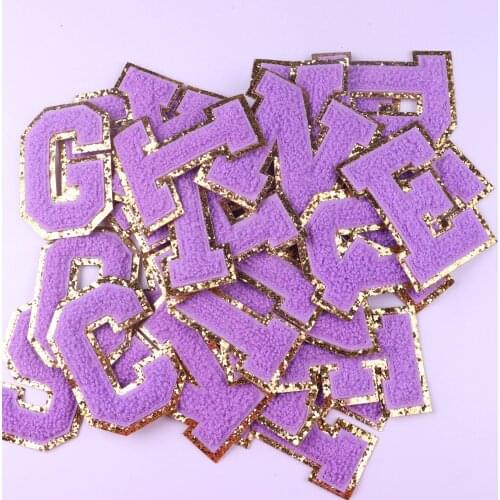 26 Purple Sequins Alphabet Letter Patches On Clothes Iron On Patches For Clothing Stripes Patch For Jacket Appliques Badges