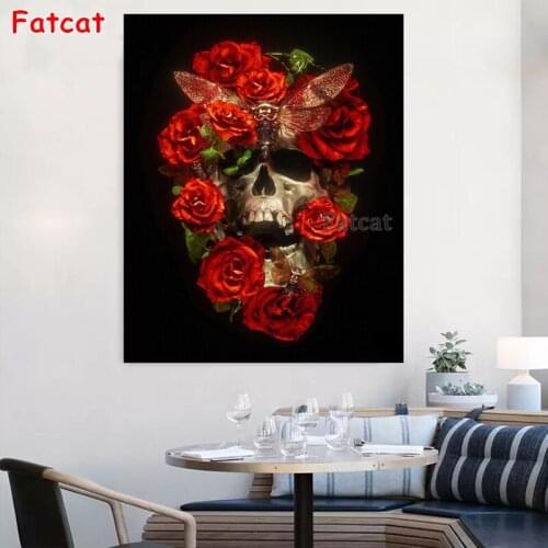 5D Diamond Painting Skull Rose Flower Cross Stitch Mosaic Craft Needlework DIY Embroidery Full Rhinestone Halloween Gift pp1682