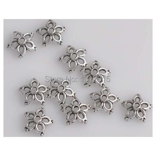 Free shipping! 50pcs Tibetan Antique StyleTone Small Flower Antique Silver Plated DIY Metal Spacer Beads Caps 12x4mm YTC0038