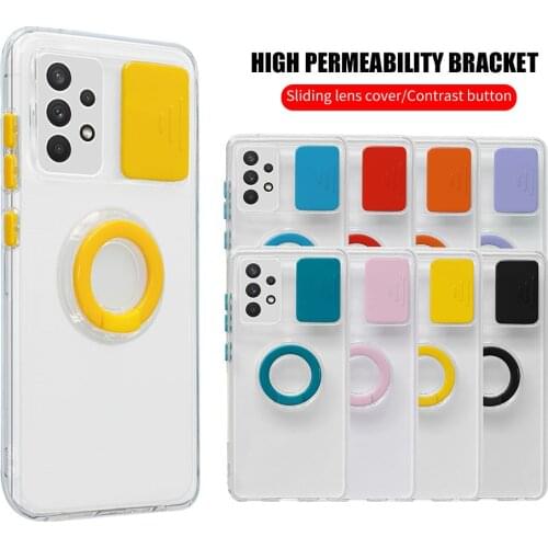 Push Camera Clear Case For Samsung Galaxy A32 A52 A22 A72 A82 A12 A 22 32 52 72 82 Ring Stand Shockproof Soft Phone Cover Fundas